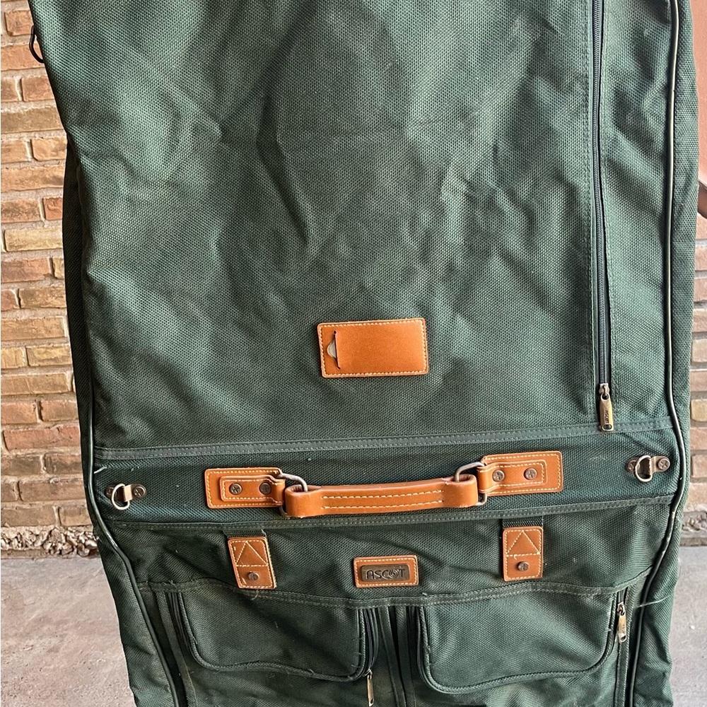Ascot Suit Garment Bag Dark Green Luggage W/ Clips & Handle -Good Condition